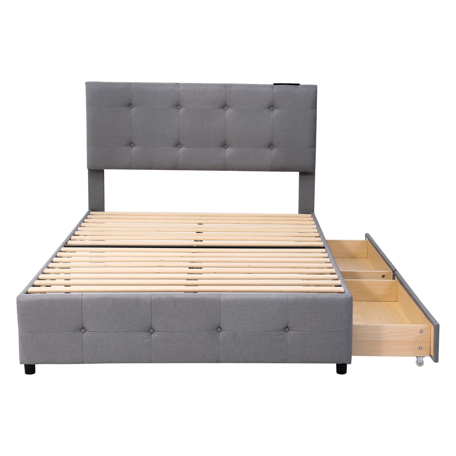 D ファブリックベッド ベッドフレームのみ ダブル 引き出し付き 布貼り