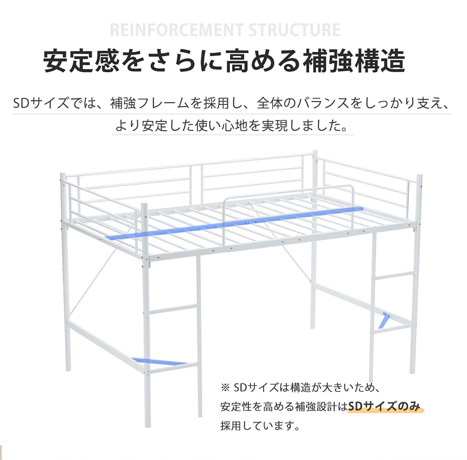 パイプベッド SDセミダブル ロフトベッド ブラック 階段付き ｜ロフト