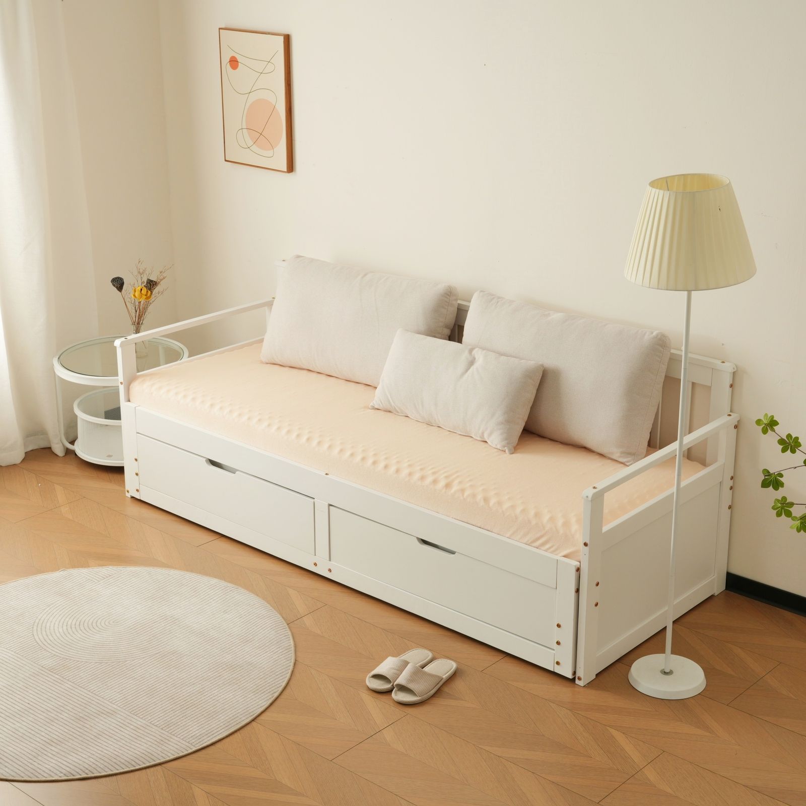 幅70cmマット2個付 ソファベッド ディベッド 伸長式ベッド 木製