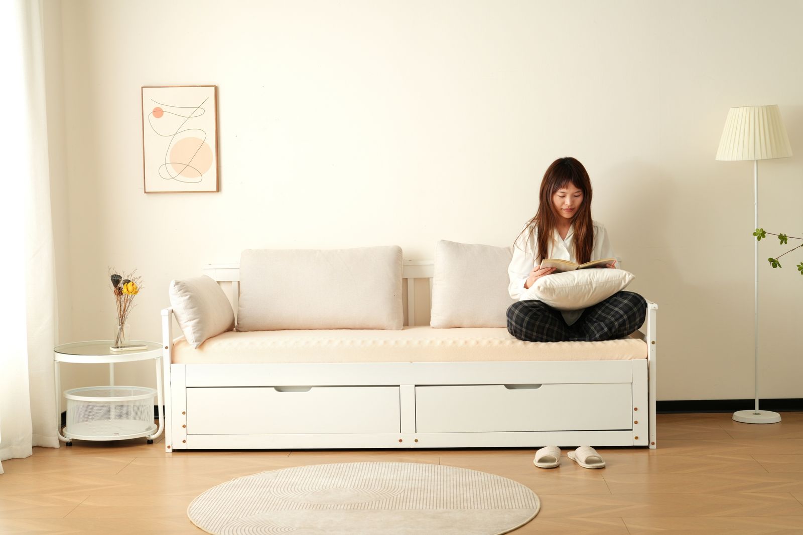 幅70cmマット2個付 ソファベッド ディベッド 伸長式ベッド 木製