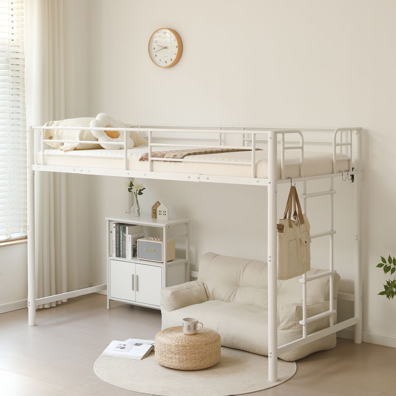 【高さ140cm】ロフトベッド パイプベッド シングル 耐荷重150 WHITE 楽天市場】ロフトベッド パイプベッド シングル 耐荷重150kg 高さ140cm