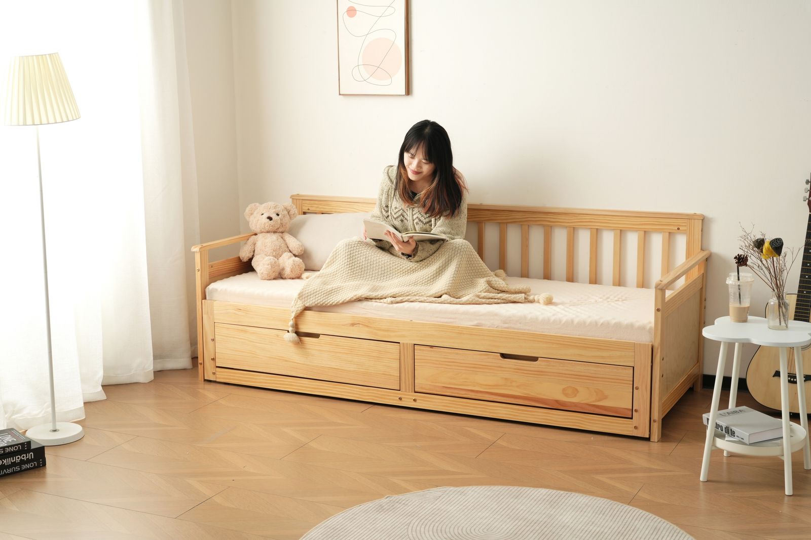 幅70cmマット2個付 きソファベッド ディベッド 伸長式ベッド 木製