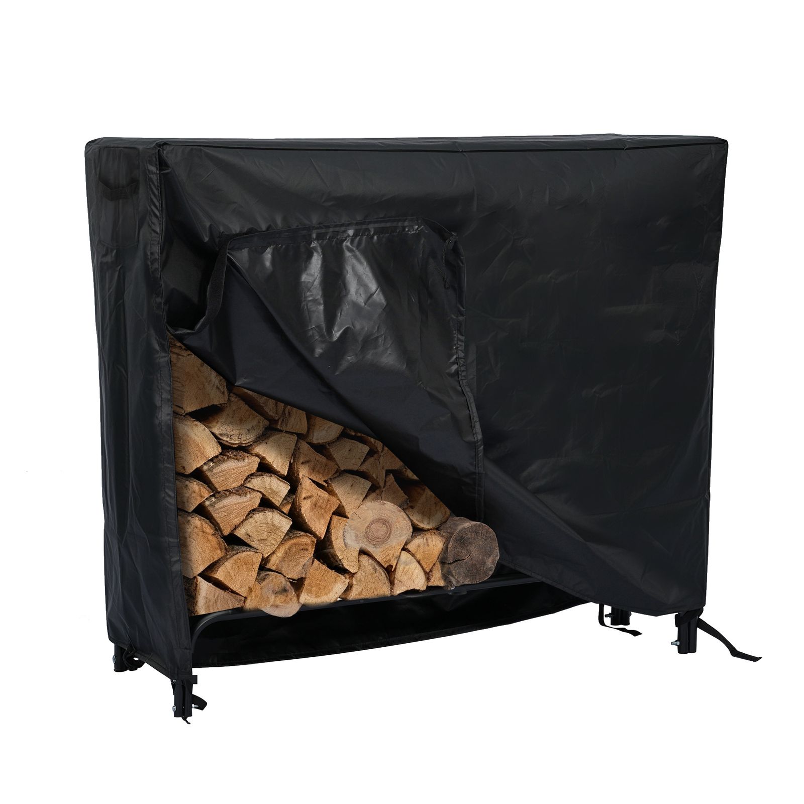 カバー付き 幅120 cm 薪ラック 屋外 薪棚 薪ストッカー 薪置き棚 薪ストーブグッズ 薪 ラック 大型 軽量 チール製 収納 整理 保管 乾燥 薪保管 薪収納 アウトドア 暖炉 焚火 組み立て式 室外 冬 家庭用 ブラック