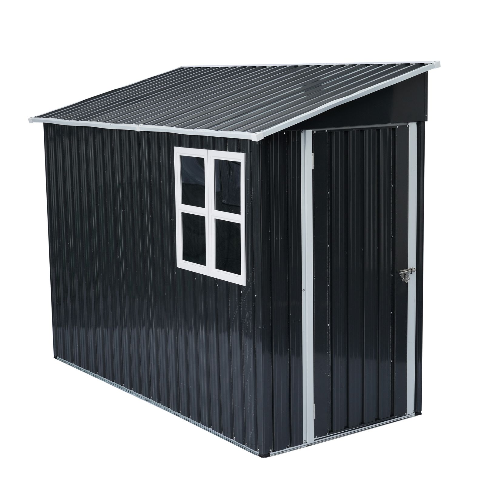 物置 屋外 スチール 倉庫 戸外収納庫 H 188 W 121 D 249 cm 前後傾斜が選べる 片流れ屋根 物置き おしゃれ 大型 収納庫 屋外物置 防さび ベランダ 防水 ドア スチール物置 屋外収納 ガーデニング 庭 ブラック