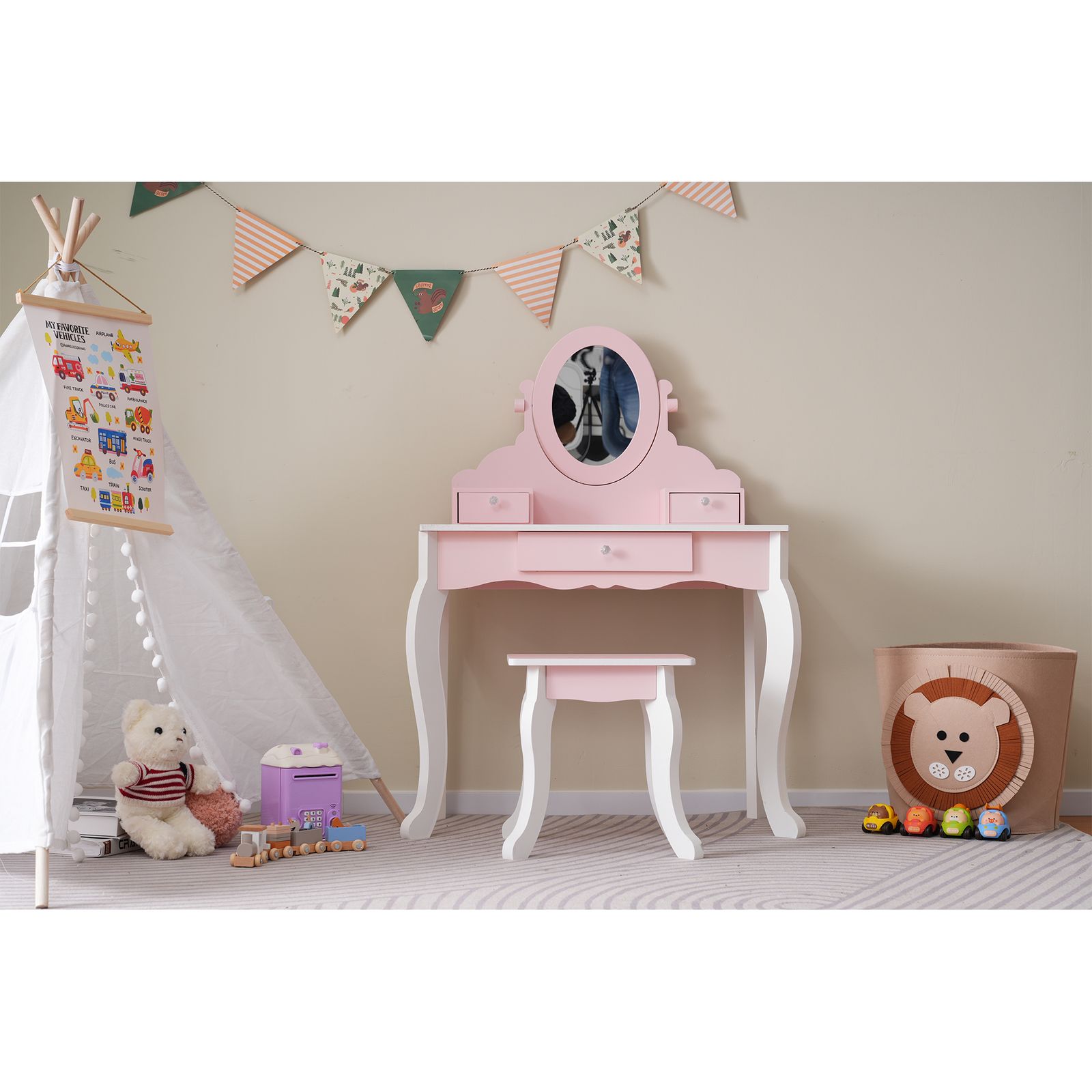 ままごとドレッサー ドレッサー 木製 化粧台 鏡台 スツール付き