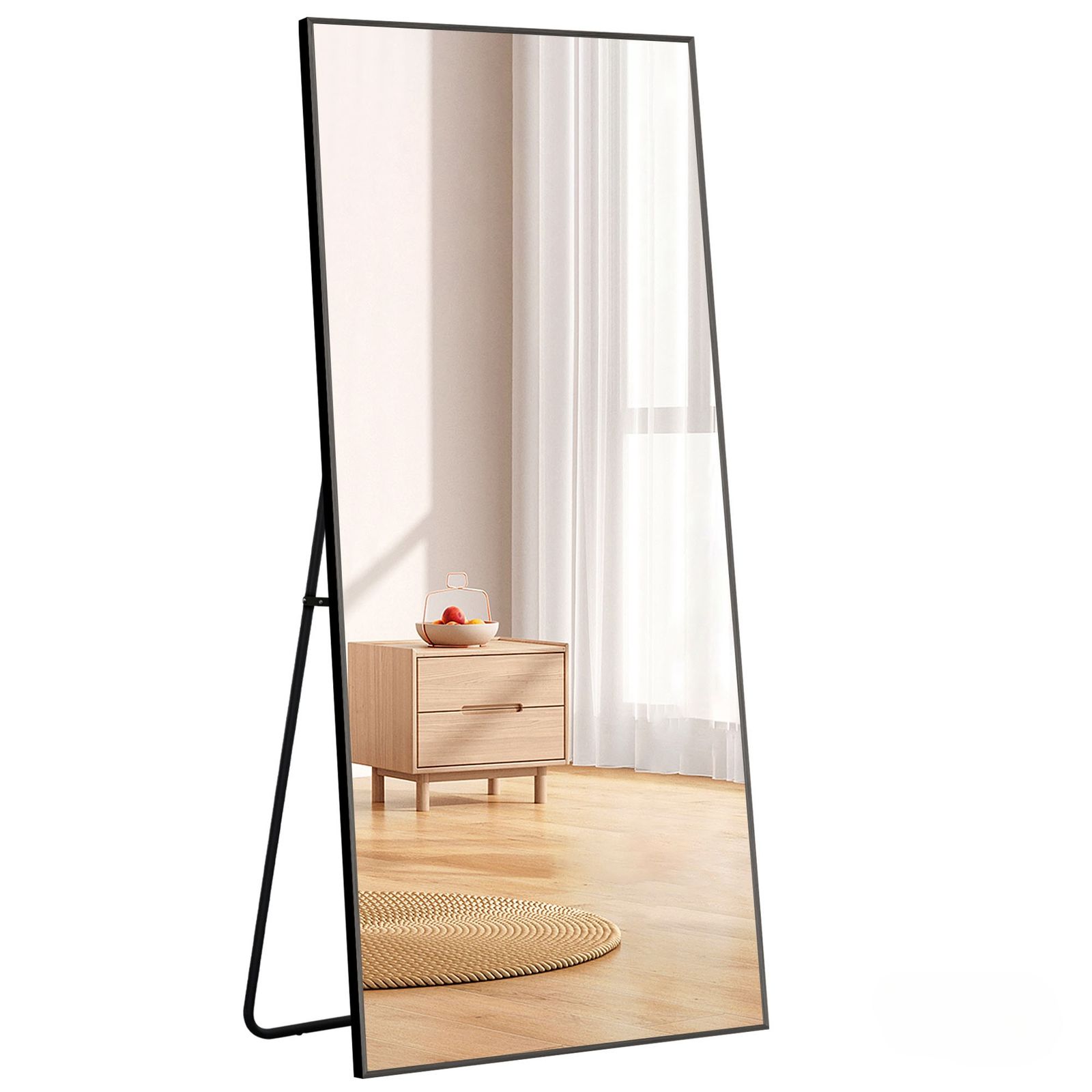 全身鏡 姿見鏡 スタンドミラー アルミ 直角 壁掛けミラー 立てかけ 姿見 鏡 ミラー おしゃれ 大型 飛散防止 160 60 CM ブラック