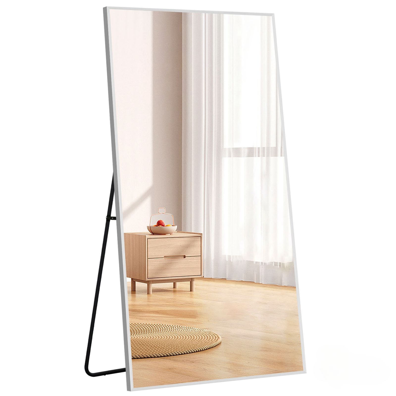 全身鏡 姿見鏡 スタンドミラー アルミ 直角 壁掛けミラー 立てかけ 姿見 鏡 ミラー おしゃれ 大型 飛散防止 150 80 CM ホワイト