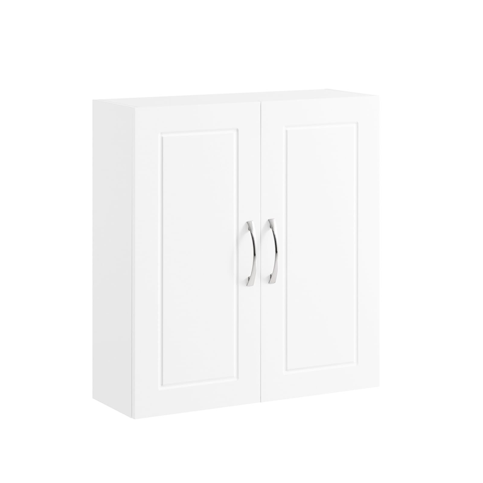 壁面 洗面所用キャビネット ランドリー収納 可動棚 壁掛け棚 木製 収納 トイレ 北欧風 キッチン 洗面所収納 ウォールキャビネット 幅55×奥行20×高さ60 cm 壁戸棚 吊戸棚 FRG 231-T-W ホワイト 吊り戸棚 SoBuy