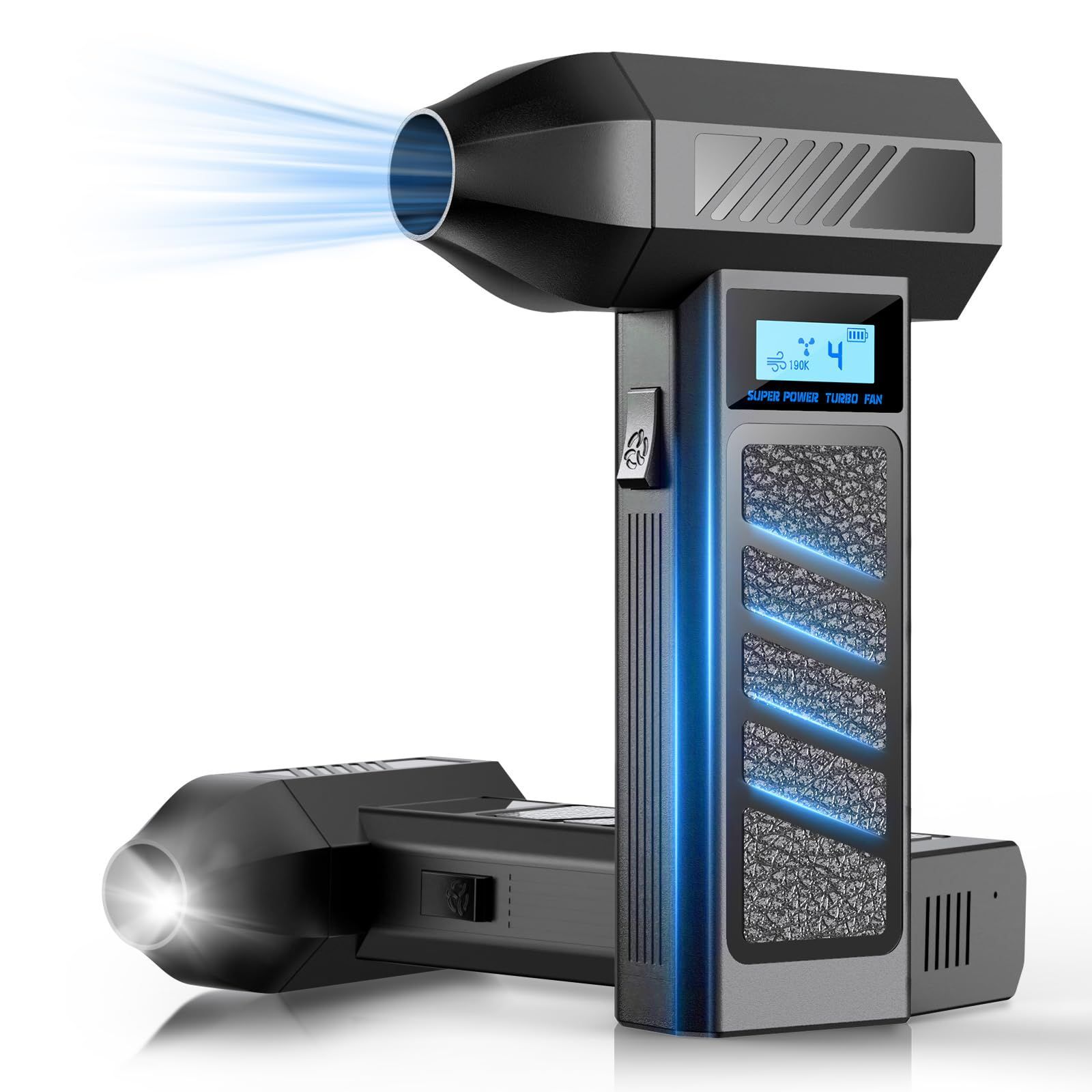 商品 電動エアダスター 超高速 ブラシレスモーター 8000 mAh 充電式 ブロワー 小型 USB-C エアダスター 充電 4 段階風量 Sinessy LED ライト PC キーボード用