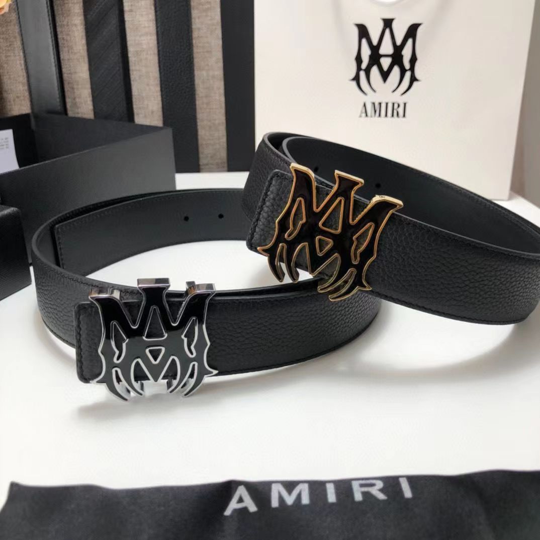 新品未使用 AMIRI ロゴモチーフ ブラックレザーベルト ゴールド