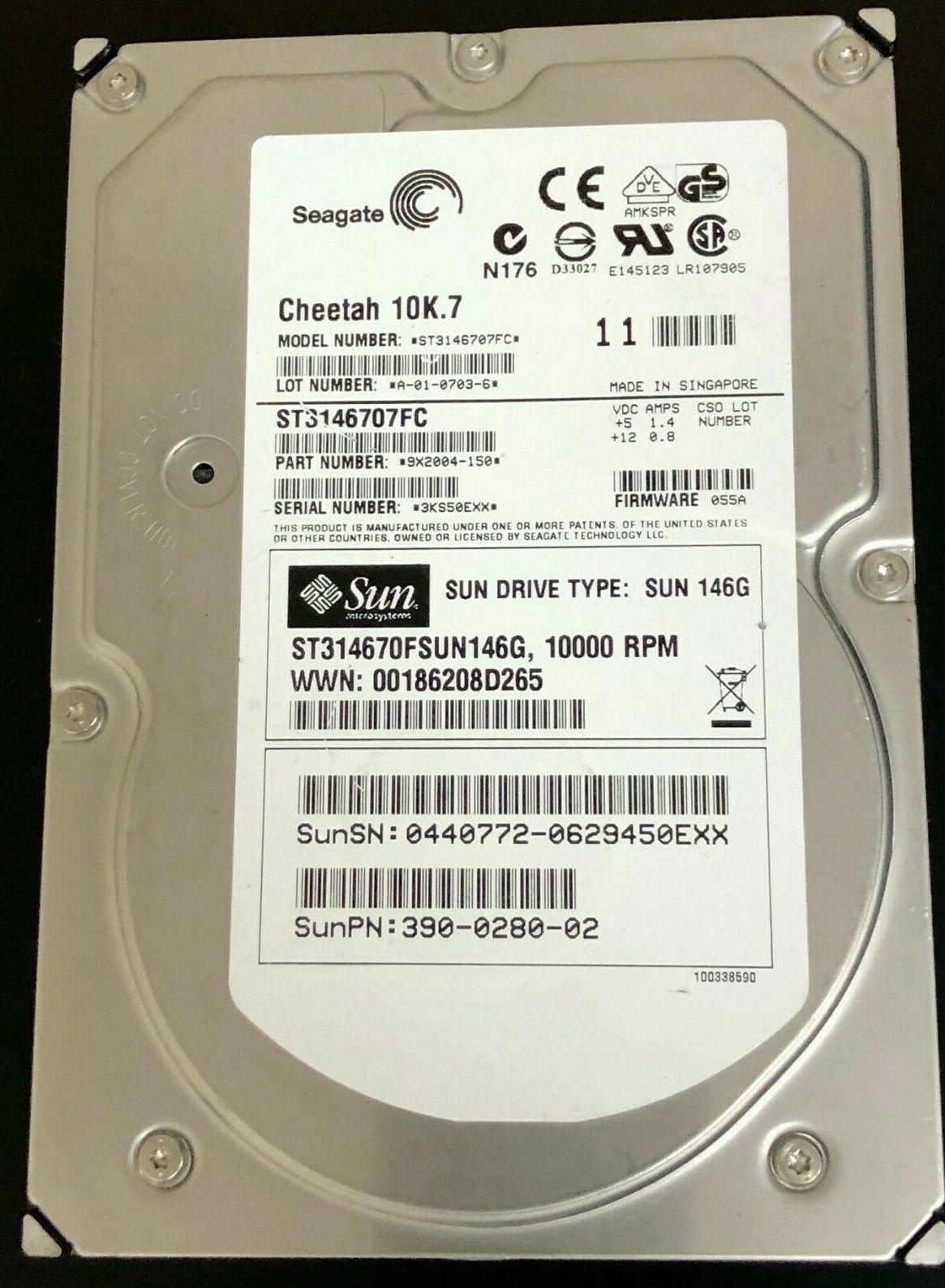 1年保証 再生品 SUN 390 0280 02 146 GB 10 K FC drive RoHS