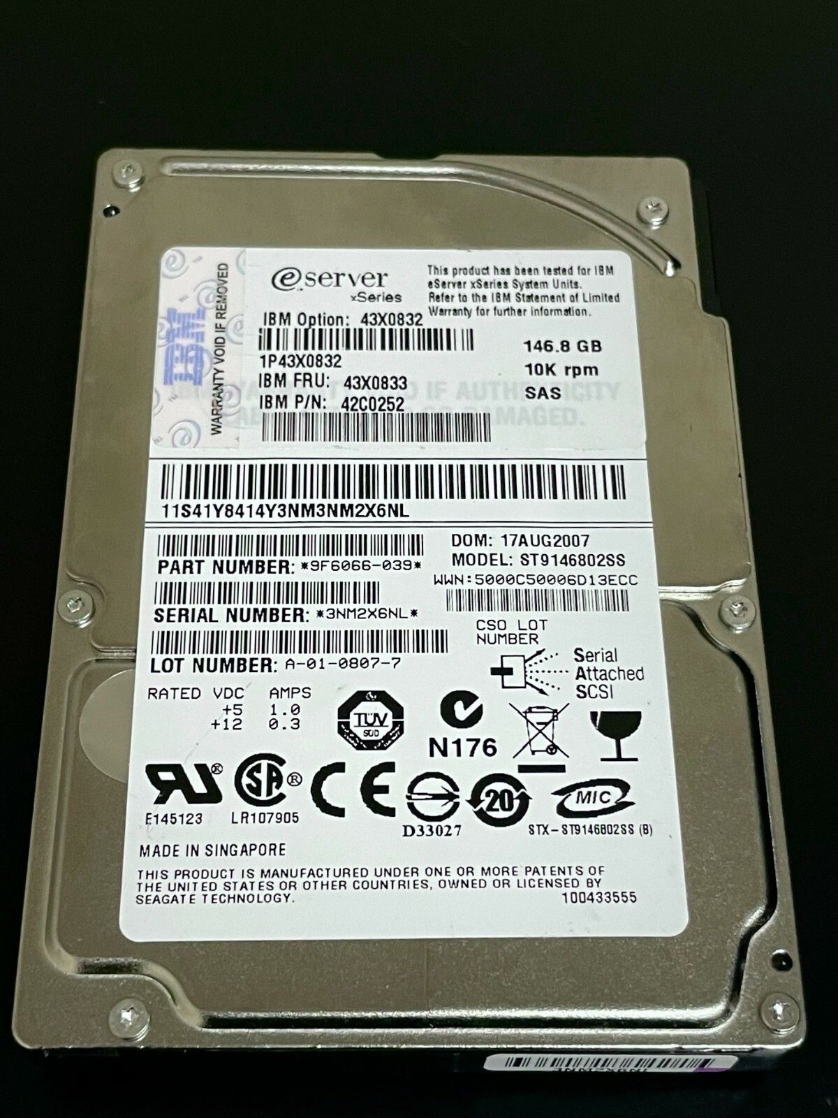 1年保証 再生品 IBM 146 GB 10 K 2 5 SAS SFF 42 C 0252 43 X 0832 0833 Hard Drive