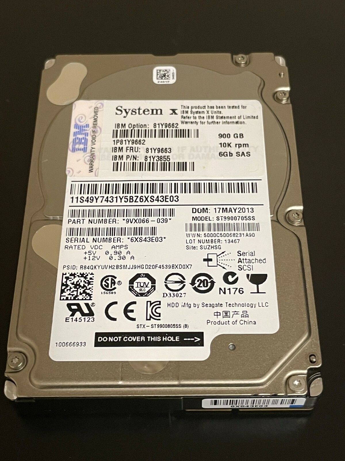 1年保証 再生品 81 Y 9663 IBM 900 GB SAS 2 5 10 K RPM SED Hard Drive 9662 3855