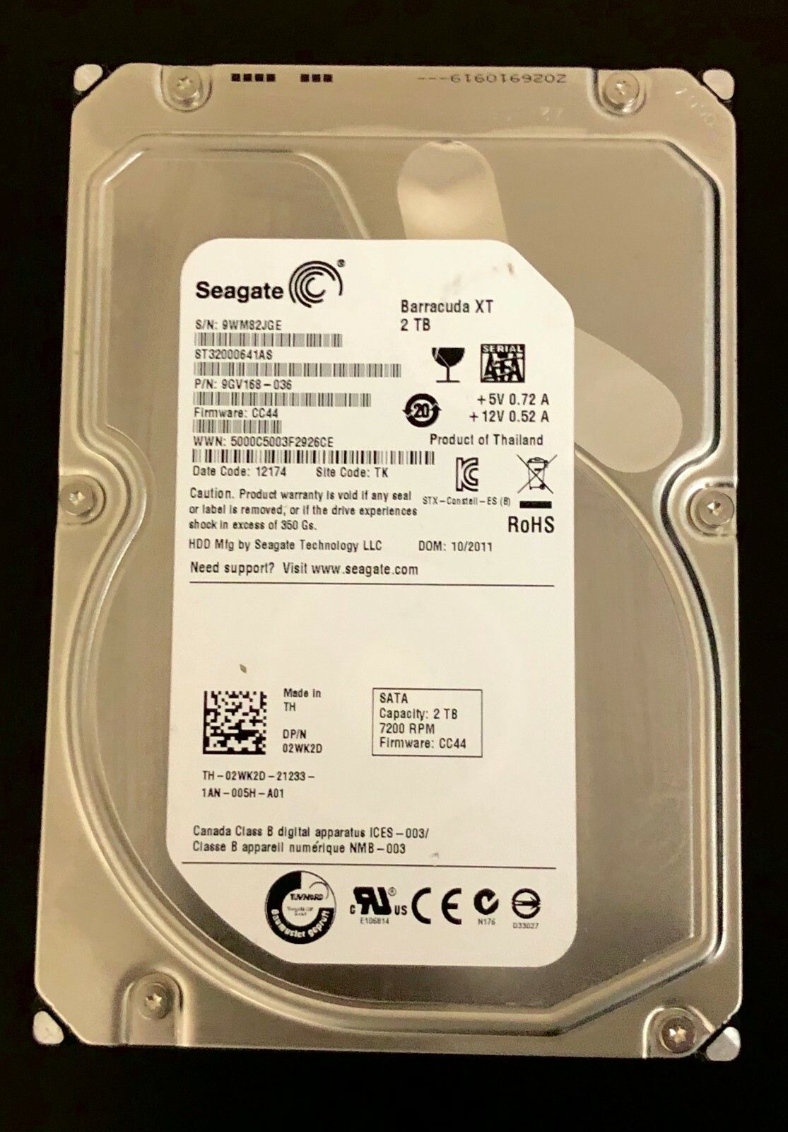 1年保証 再生品 Dell 2 WK D Hard Drive TB 7 K SATA 3 5
