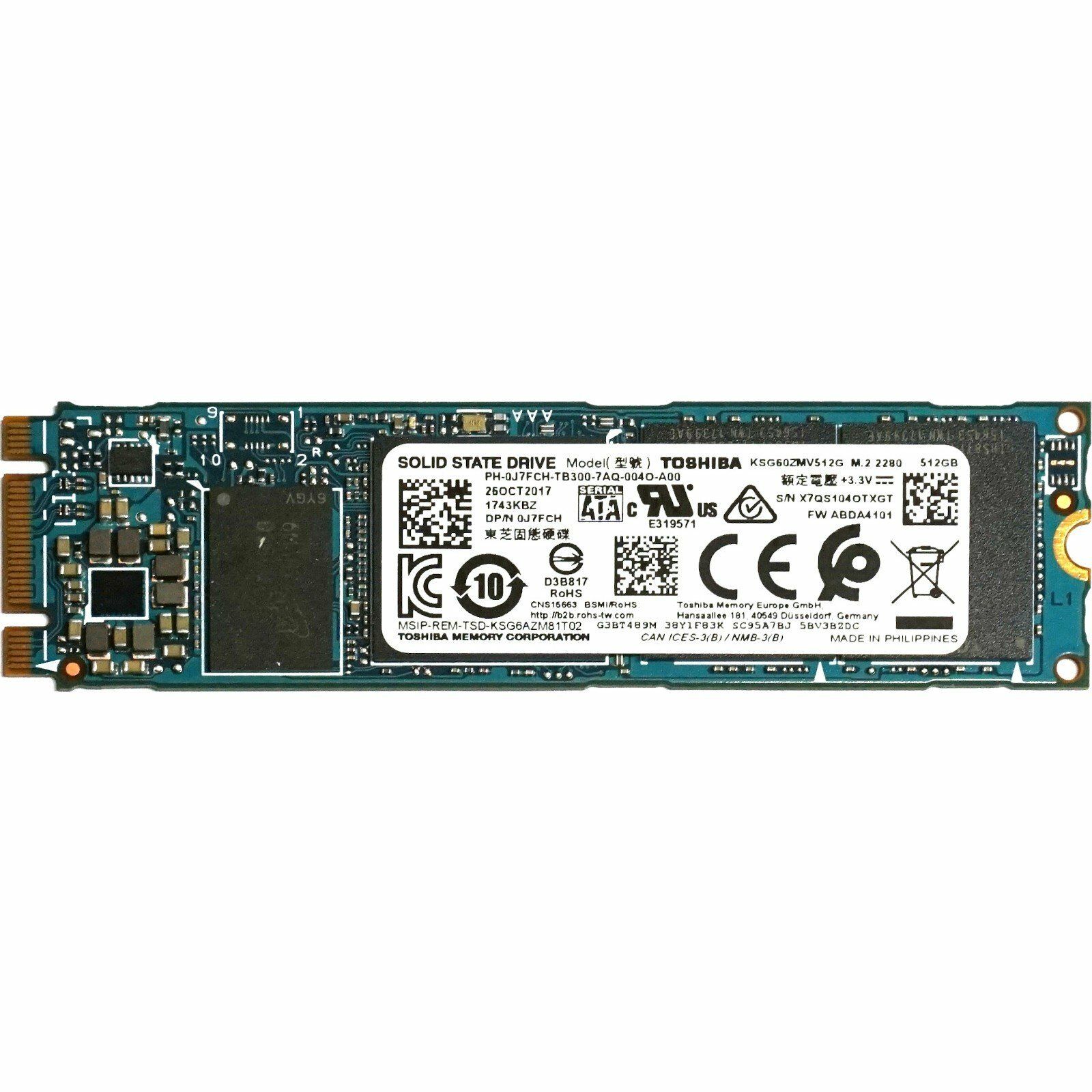 1年保証 再生品 DELL J 7 FCH Toshiba 512 GB SATA M 2 Solid State Drive SSD