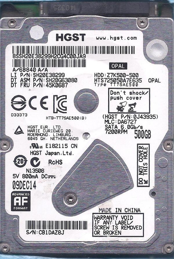 1年保証 再生品 Hitachi 0 J 43935 500 GB SATA 2 5 Hard Drive