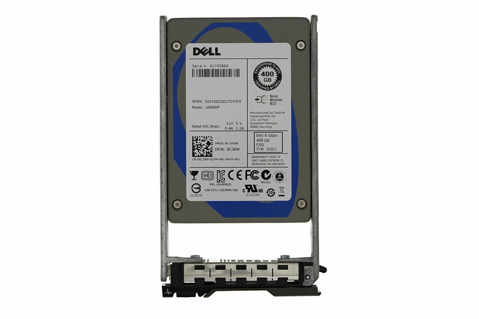 1年保証 再生品 8 C 38 W DELL 400 GB SAS 2 5 6 s SSD LB 406 M