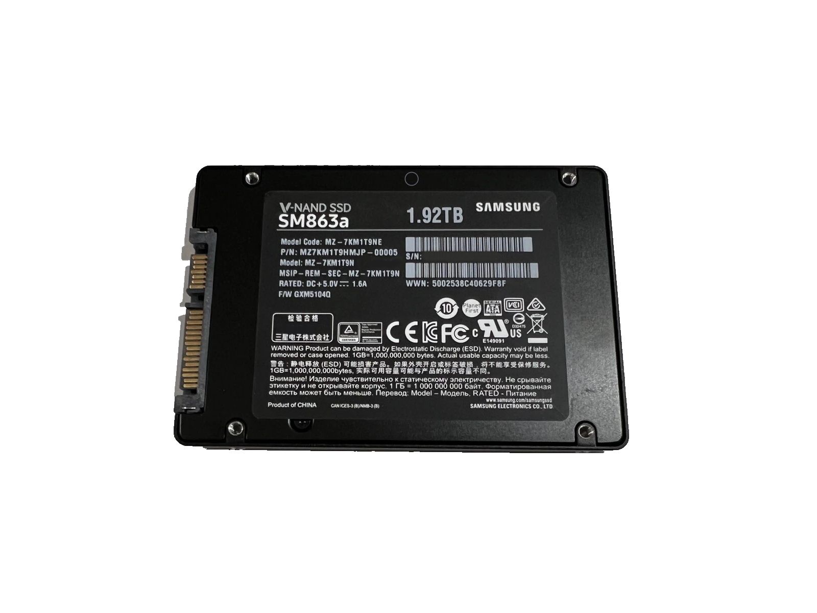 1年保証 再生品 Samsung SM 863 a 1 92 TB 2 5 SATA III 6 Gb s Enterprise SSD 00005
