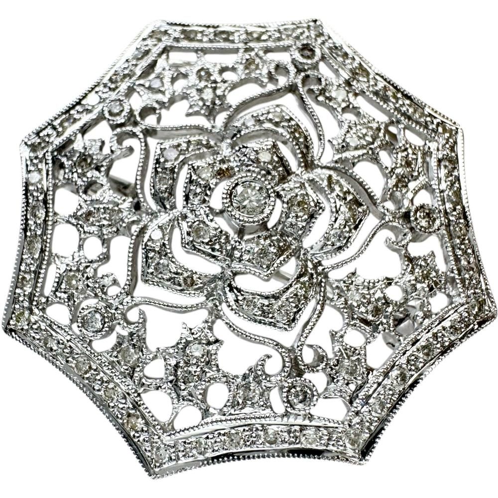 フラワーモチーフ ダイヤモンド 0.57 ct ブローチ K 18 WGホワイトゴールド 18金 7.3 g レディース NN