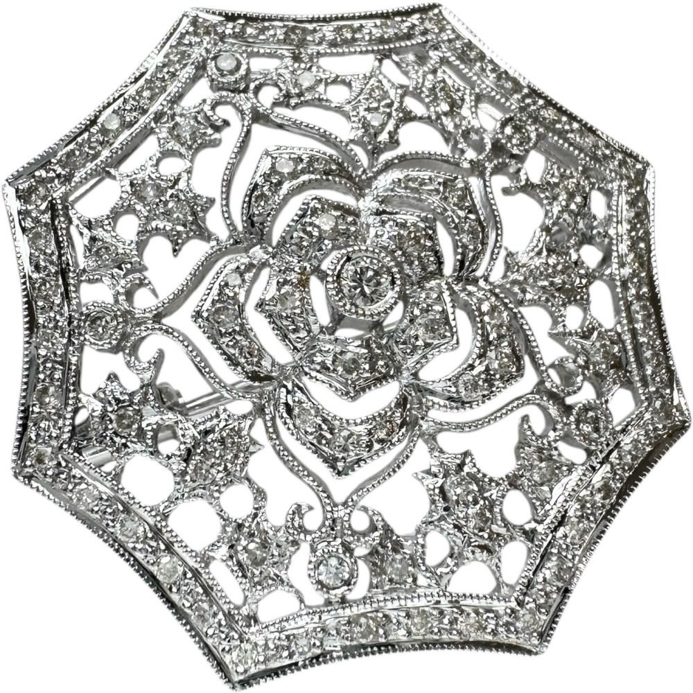 フラワーモチーフ ダイヤモンド 0.57 ct ブローチ K 18 WGホワイトゴールド 18金 7.3 g レディース NN