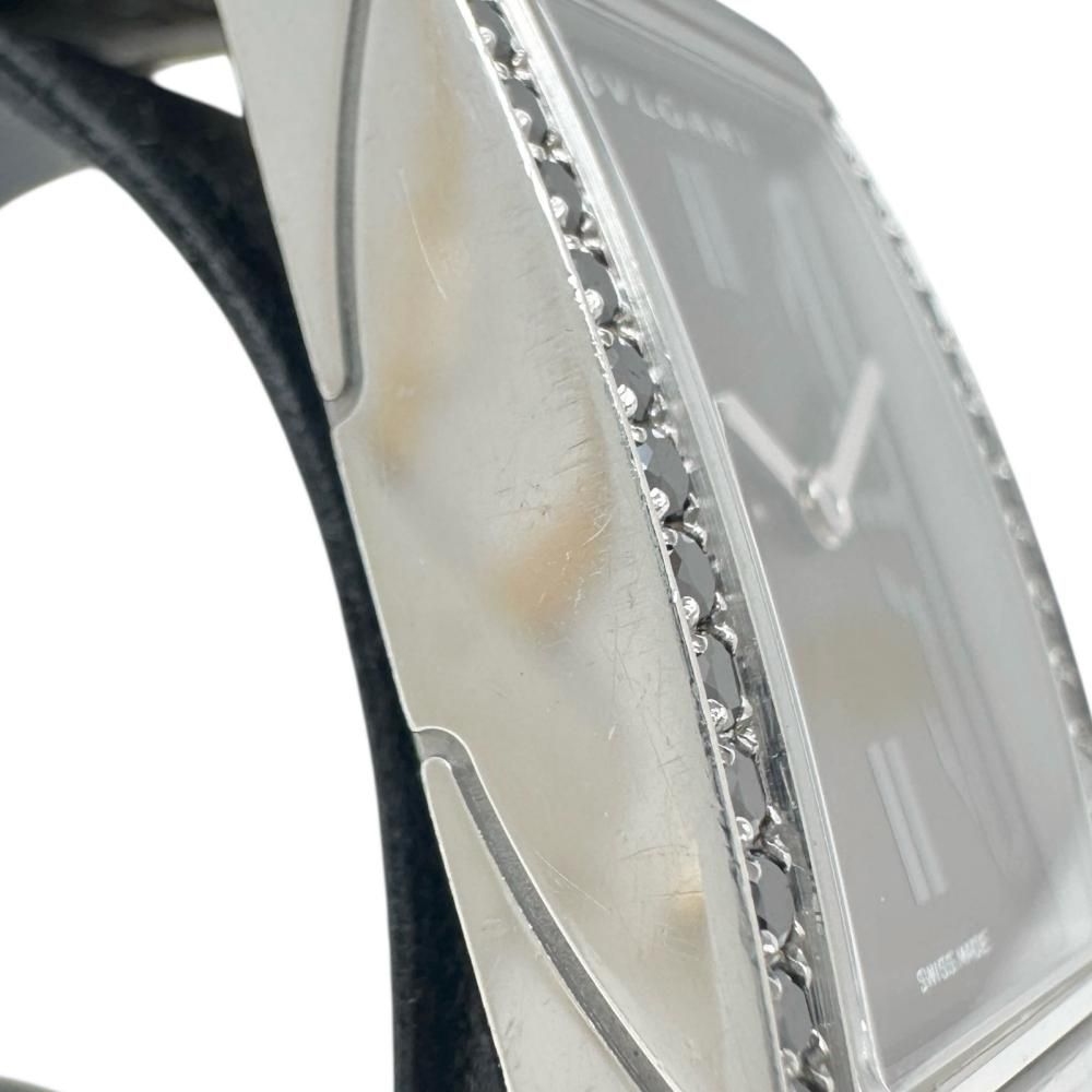  BVLGARI ブルガリ RT 39 S レッタンゴロ 腕時計 ステンレススチール レザー ダイヤモンド ブラック クオーツ グレー文字盤 ブラックレザー社外ベルト レディース GD その他 時計