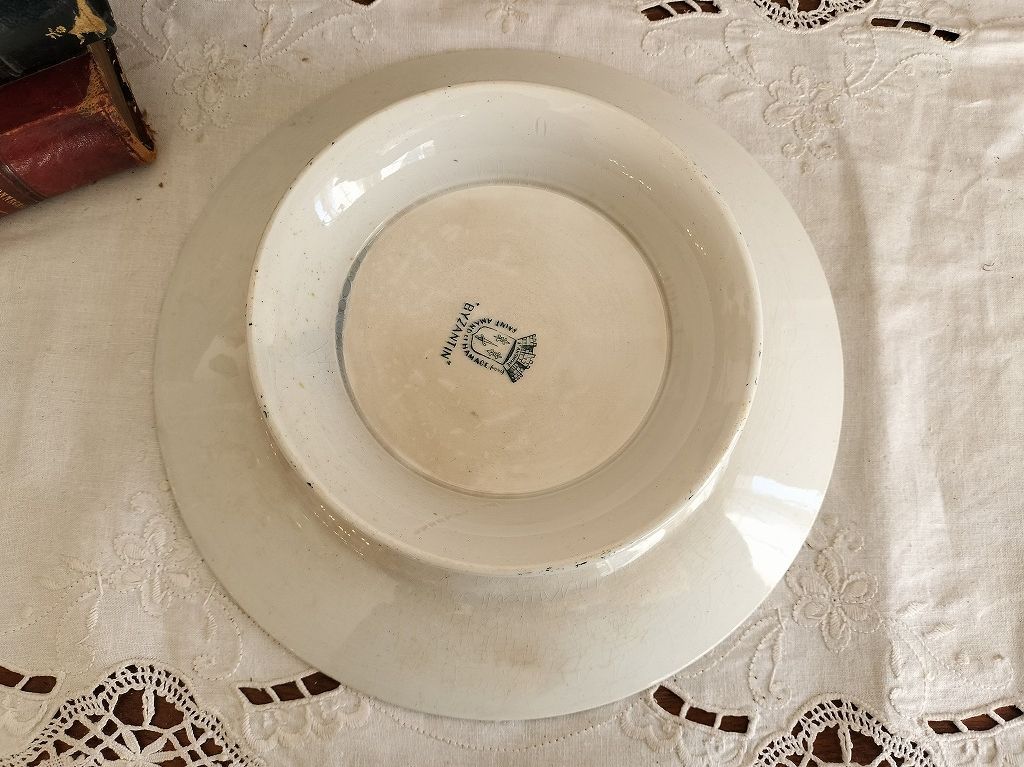 フランス アンティーク 絵つき 陶器 サンタマン コンポティエ1900