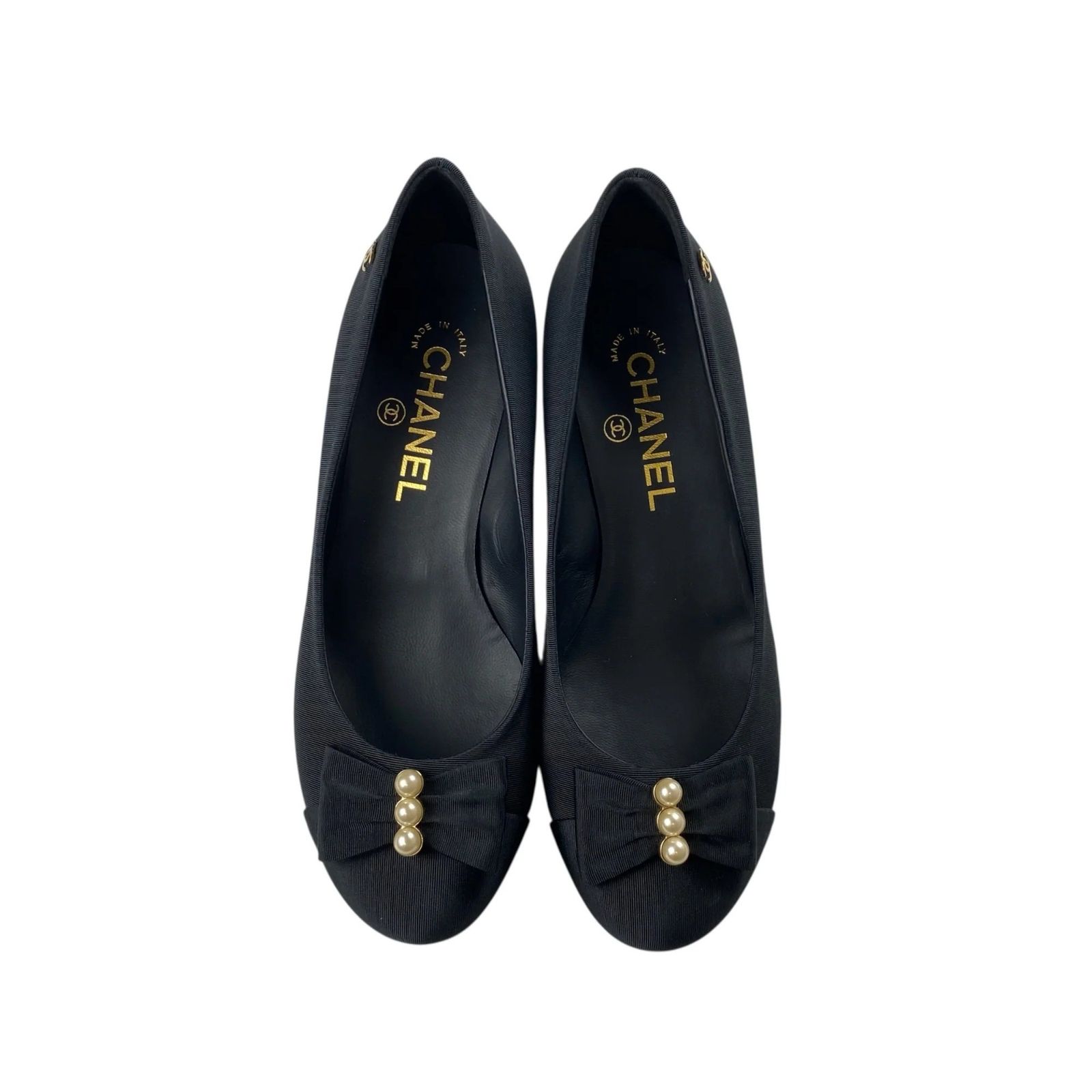 2016年 ラガーフェルド期 CHANEL シャネル 三連パール×リボン ココマーク パンプス カール SIZE 36 1 2 C 約23.5 cm