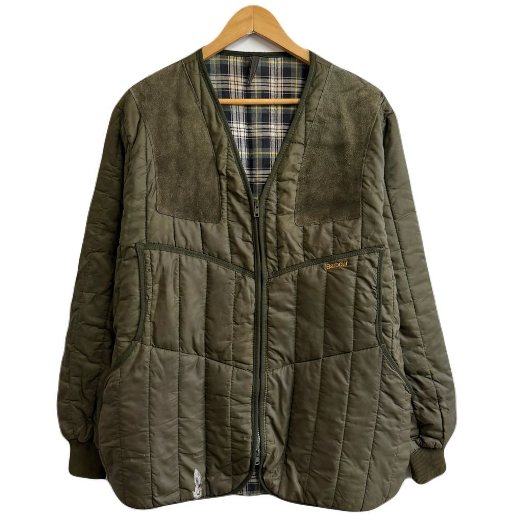Barbour バブアー キルティングハンティングジャケット 切り替えデザイン 裏地チェック柄 カーキ Mサイズ No.L 758
