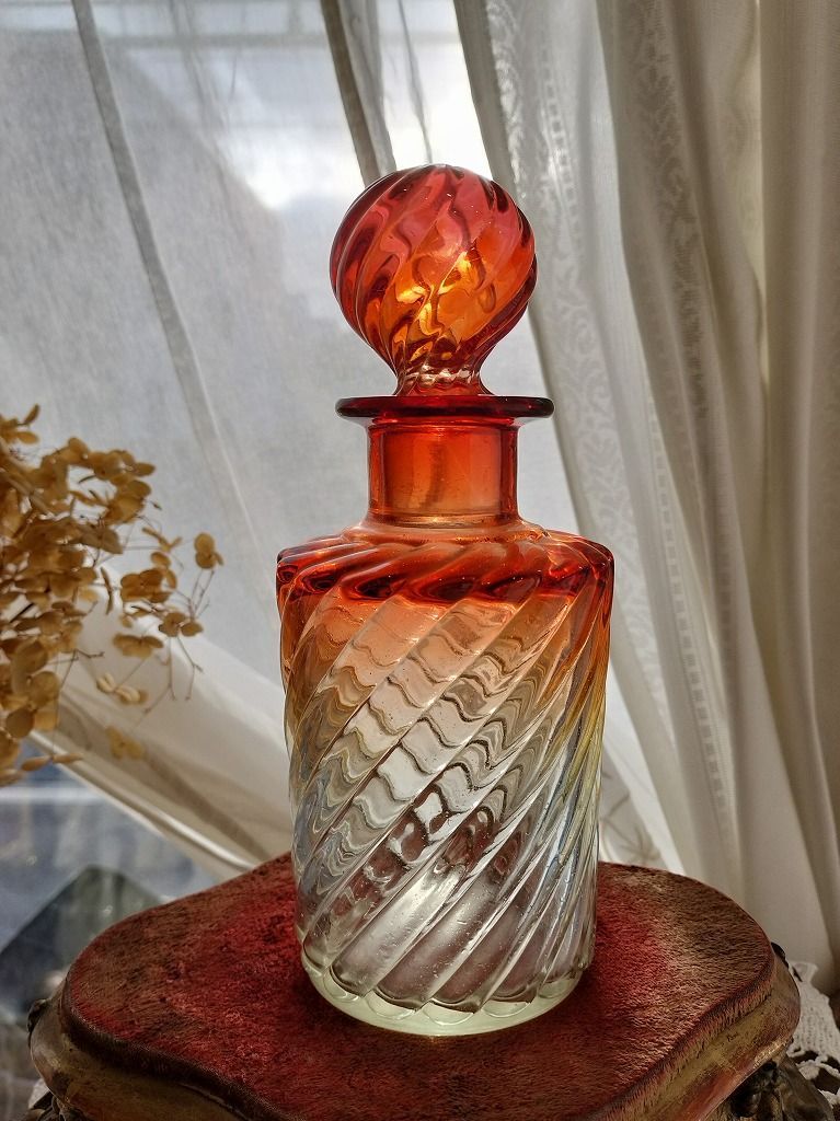フランス アンティーク バカラ バンブー 赤い 大きい クリスタル香水瓶