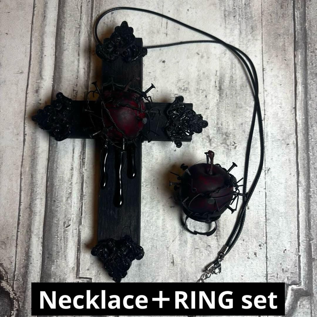 スパイクアップルクロスネックレス リングセット