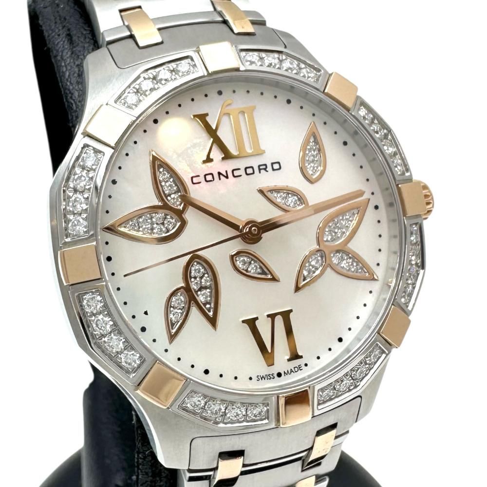 Concord コンコルド 02.3.15.1061 S.1013 サラトガ ダイヤベゼル＆インデックス 保証書 ギャラ 腕時計 ステンレススチール K 18 YGイエローゴールド 18金 シェル クオーツ シェル文字盤 レディース
