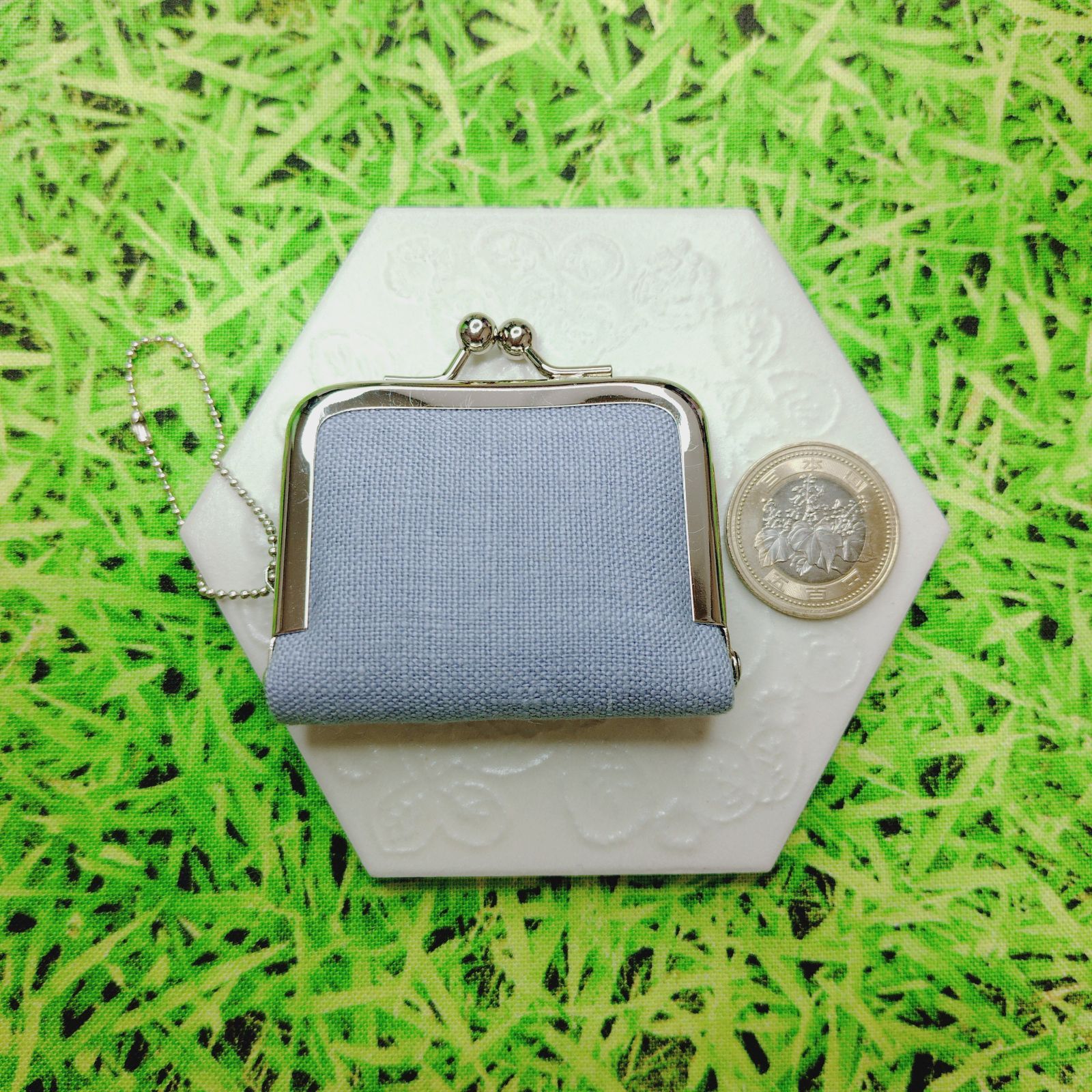 ミナペルホネン✨choucho ちょうちょ ブルーグレー✨がま口 コイン