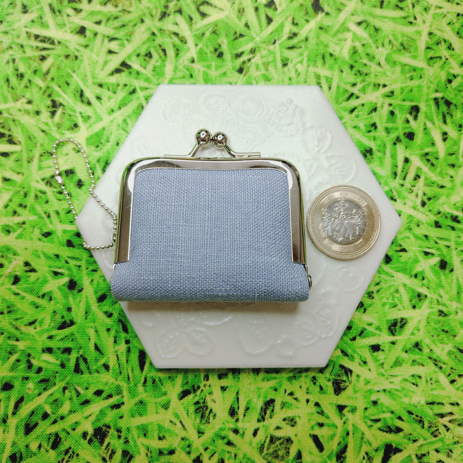 ミナペルホネン✨choucho ちょうちょ ブルーグレー✨がま口 コイン