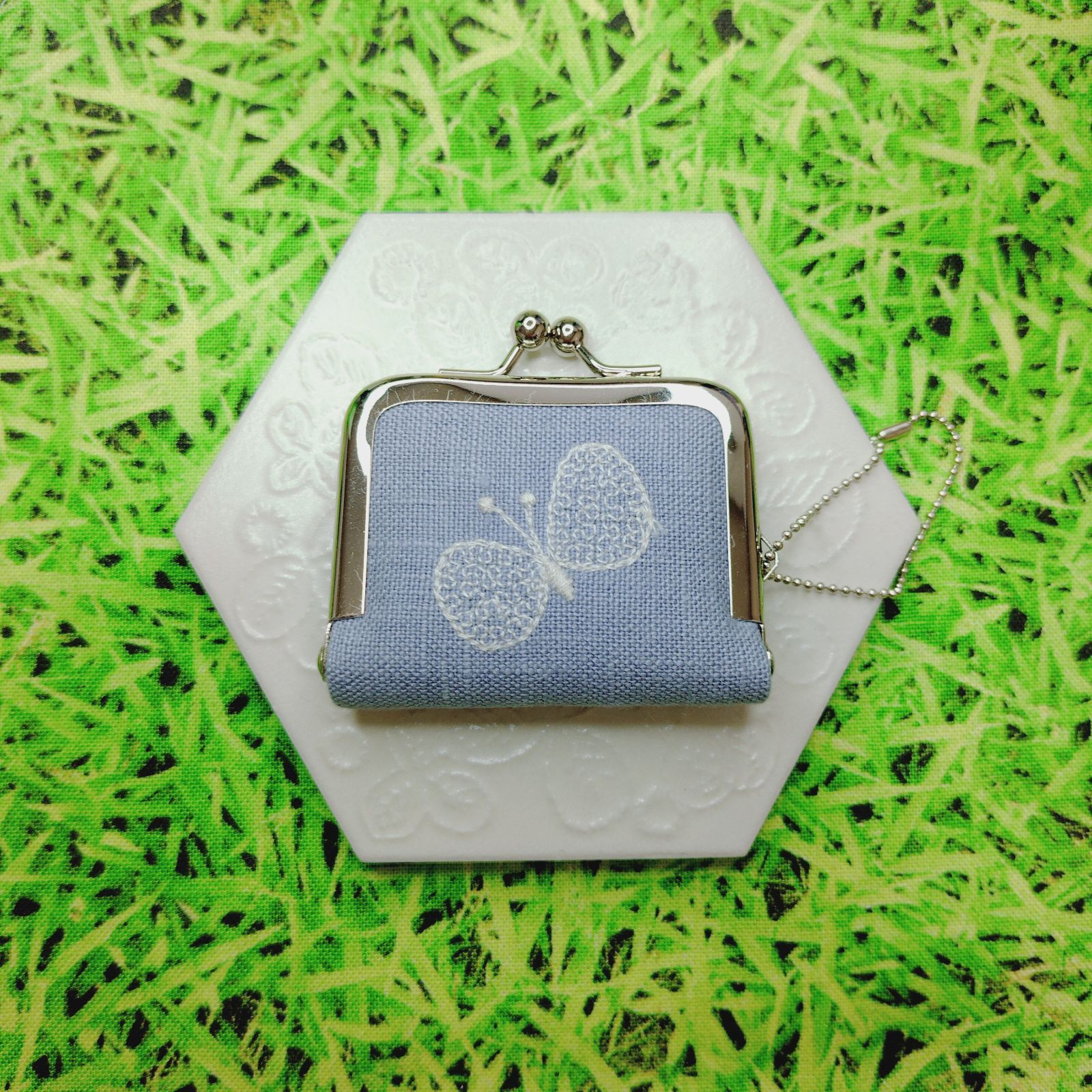 ミナペルホネン✨choucho ちょうちょ ブルーグレー✨がま口 コイン