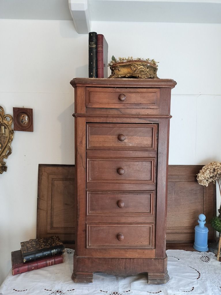 フランスアンティーク木製*大理石キャビネット/ナイトテーブル机(90-35-1) フランス アンティーク 木製 大理石 ナイトテーブル キャビネット 家具