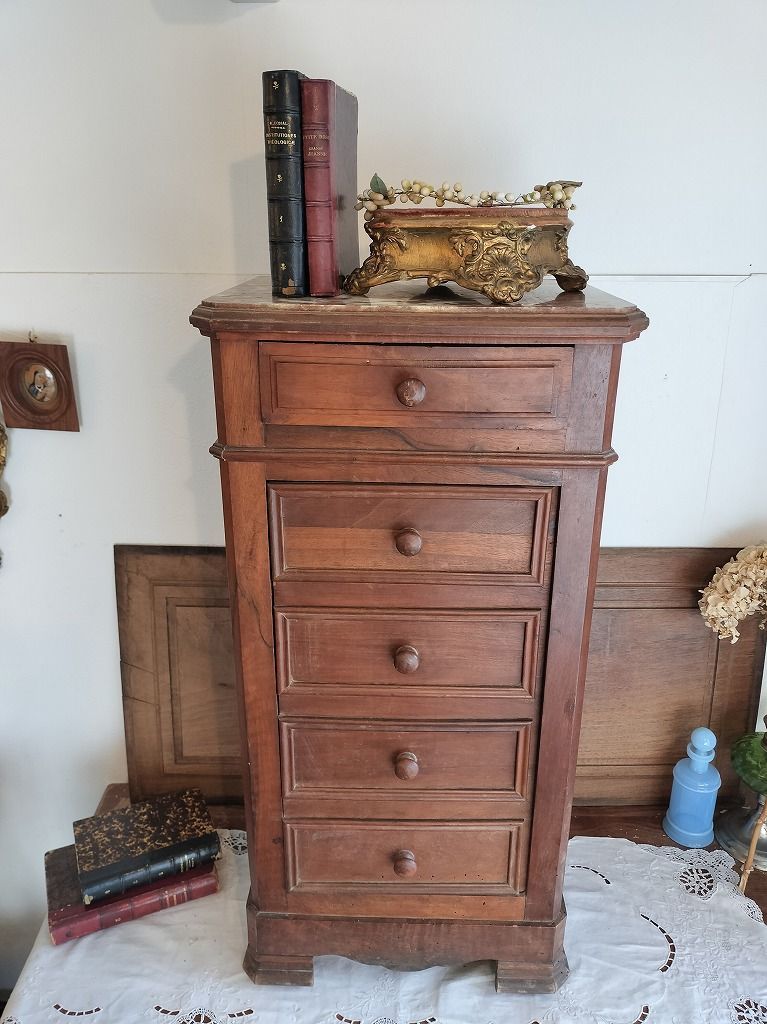 フランスアンティーク木製*大理石キャビネット/ナイトテーブル机/飾棚(86-48 フランスアンティーク木製*大理石キャビネット/ナイトテーブル机/飾棚