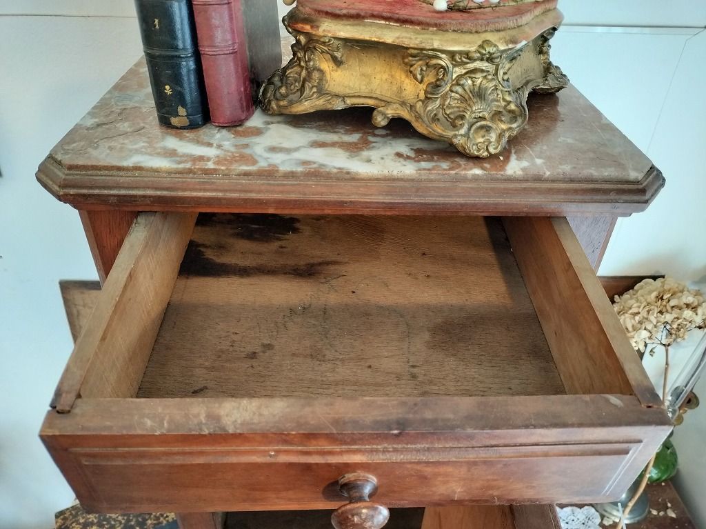 フランス アンティーク 木製 大理石 ナイトテーブル キャビネット 家具