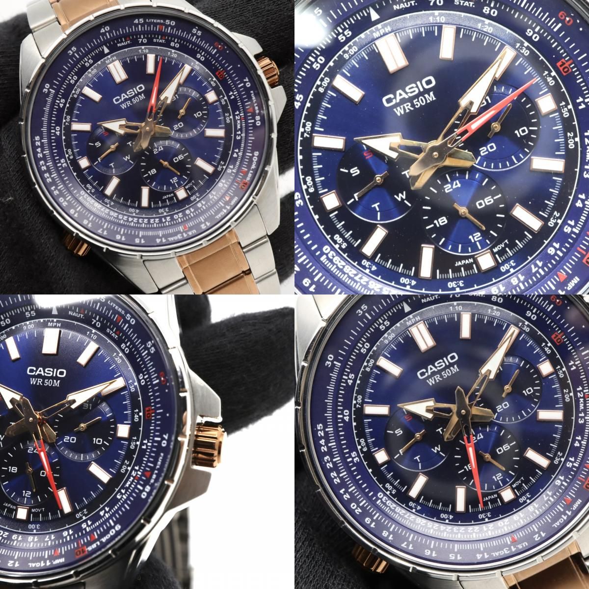  級 稼働品 カシオ CASIO MTP-SW 320 スイープセコンド メンズ クォーツ アナログ シルバー ピンクゴールド コンビ ネイビー文字盤 マルチファンクション デイデイト 24時間計 ビッグフェイス 海外モデル 逆輸入 G 8 その他 時計