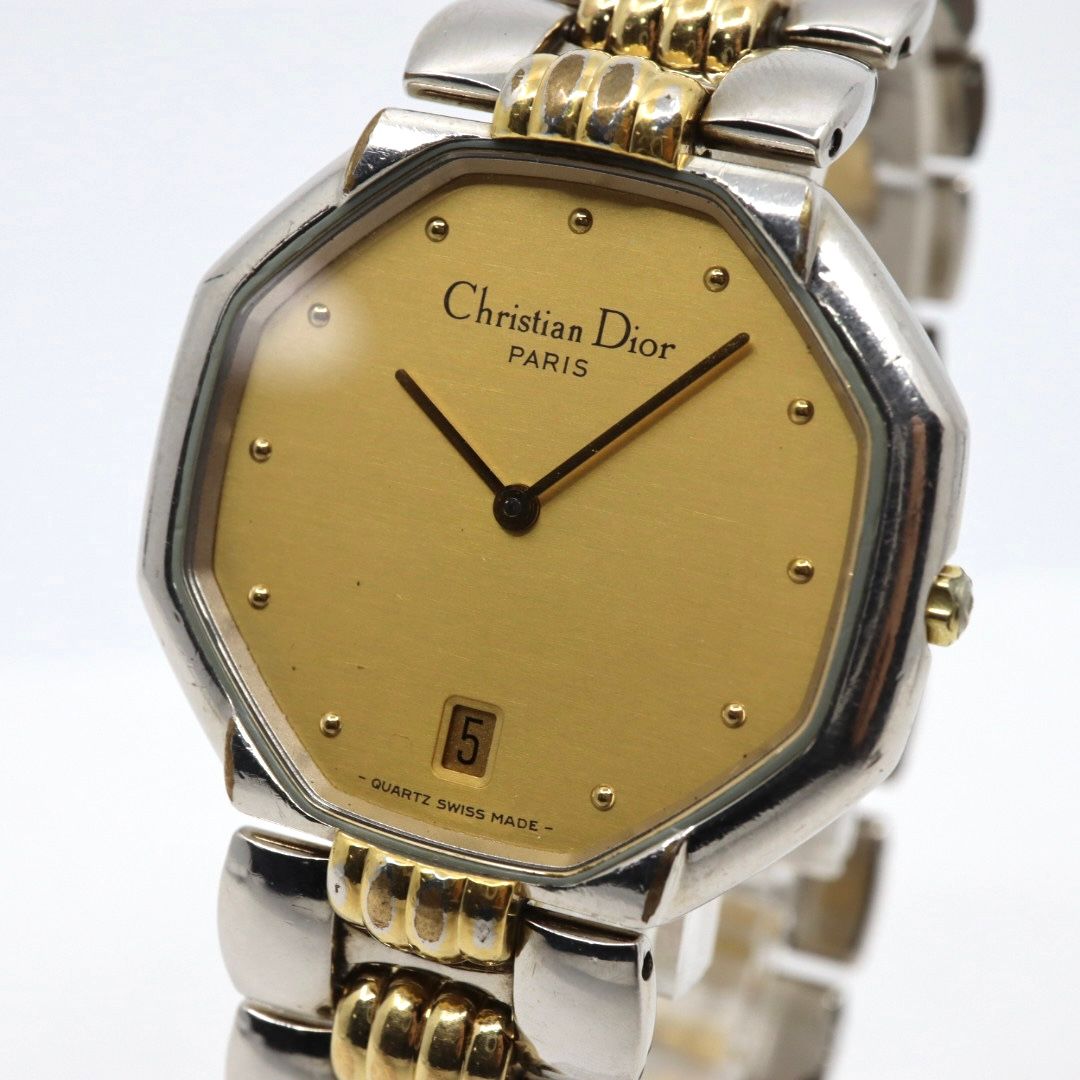 クリスチャンディオール Christian Dior オクタゴン Octagon D 45 204 メンズ ボーイズ クォーツ アナログ デイト 3針 コンビ ゴールド シルバー 八角形 ビンテージ クラシック レトロ ドレスウォッチ 稼働品 G 8