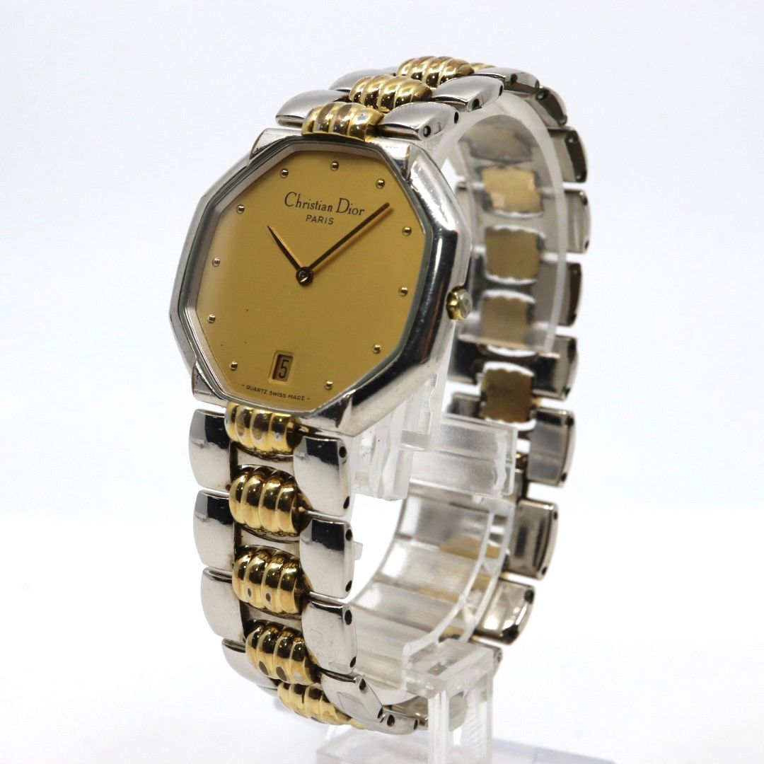 クリスチャンディオール Christian Dior オクタゴン Octagon D 45-204 メンズ ボーイズ クォーツ アナログ デイト 3針 コンビ ゴールド シルバー 八角形 ビンテージ クラシック レトロ ドレスウォッチ 稼働品 G 8