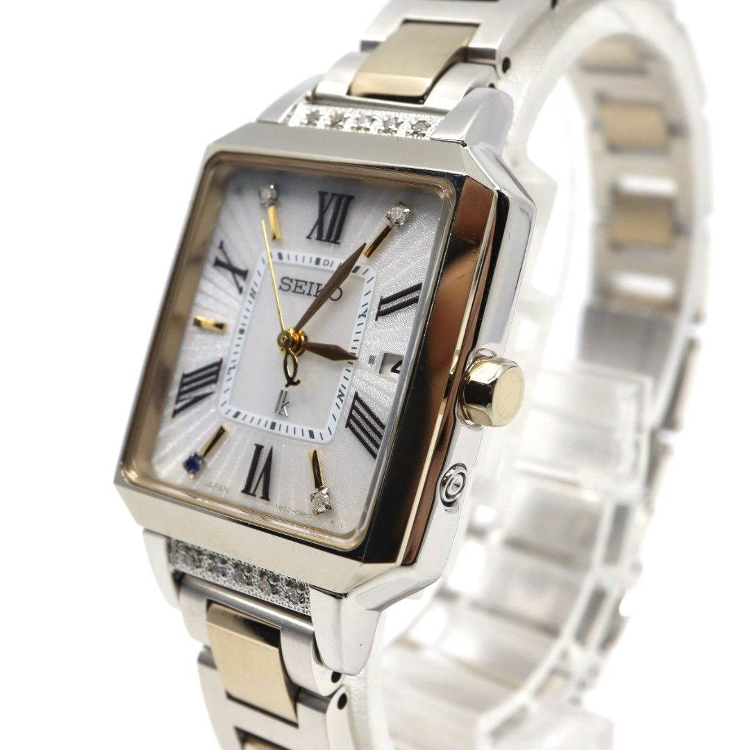 級 稼働品 セイコー ルキア プロデュース モデル SSVW 105 1 B 32-0 AP 0 ソーラー電波 ダイヤモンド サファイア 白蝶貝 スクエア レディース 腕時計 コンビ クリーニング済 G 8