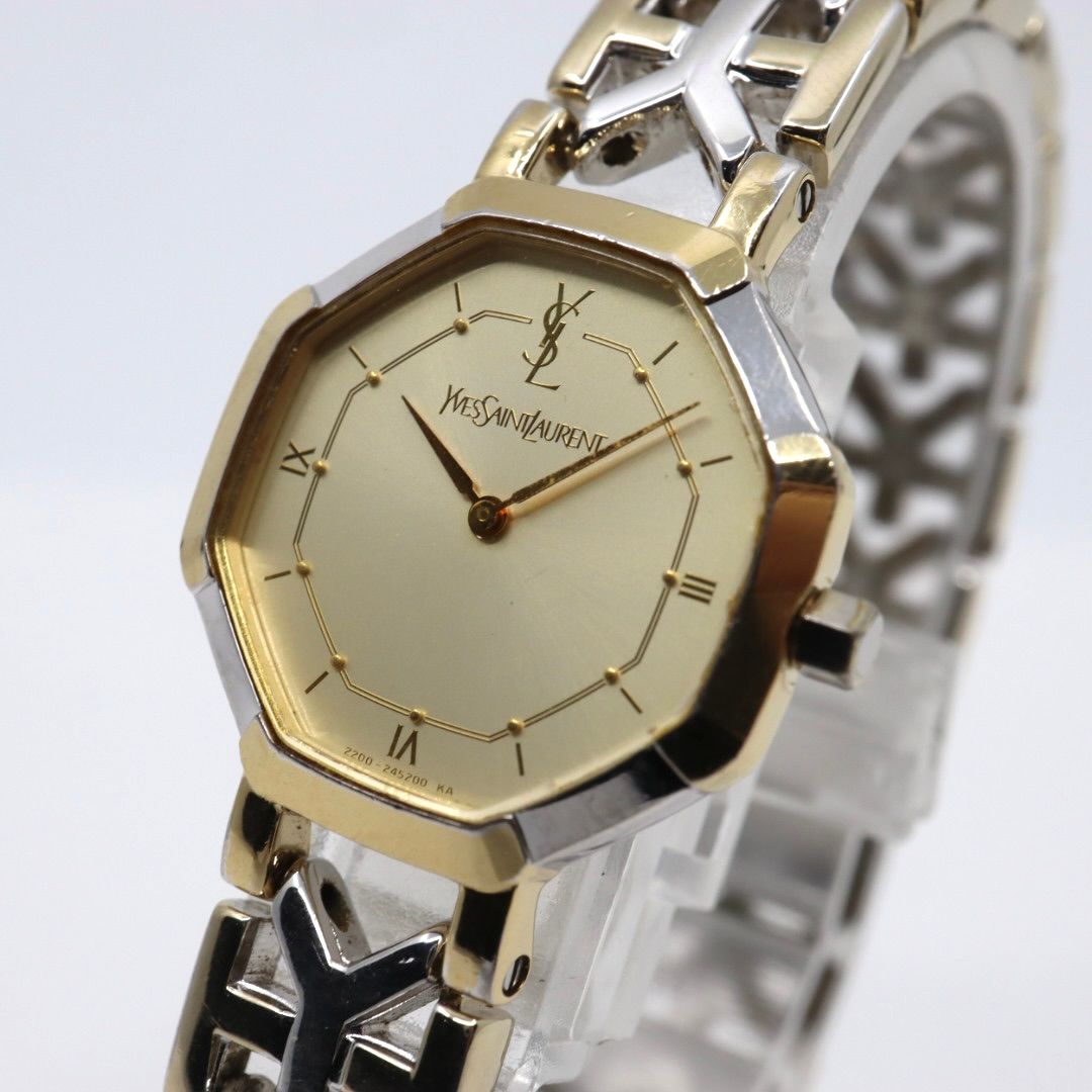 電池交換済 イヴサンローラン Yves Saint Laurent オクタゴン 2200-241762 レディース 腕時計 クォーツ コンビ ゴールド シルバー YSLロゴベルト 八角形 ビンテージ レトロ クラシック ドレスウォッチ 上品 G 7