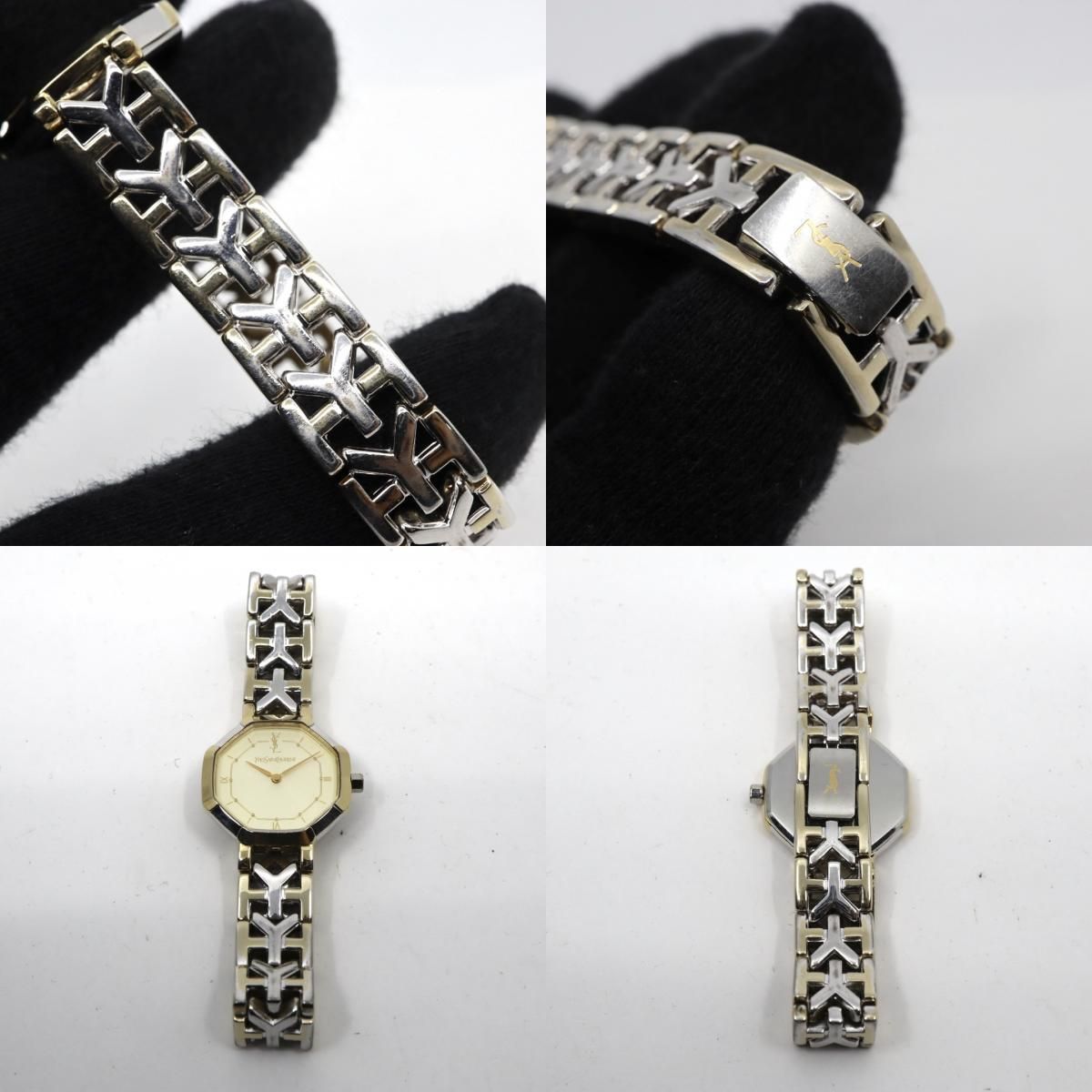  電池交換済 イヴサンローラン Yves Saint Laurent オクタゴン 2200-241762 レディース 腕時計 クォーツ コンビ ゴールド シルバー YSLロゴベルト 八角形 ビンテージ レトロ クラシック ドレスウォッチ 上品 G 7 その他 時計