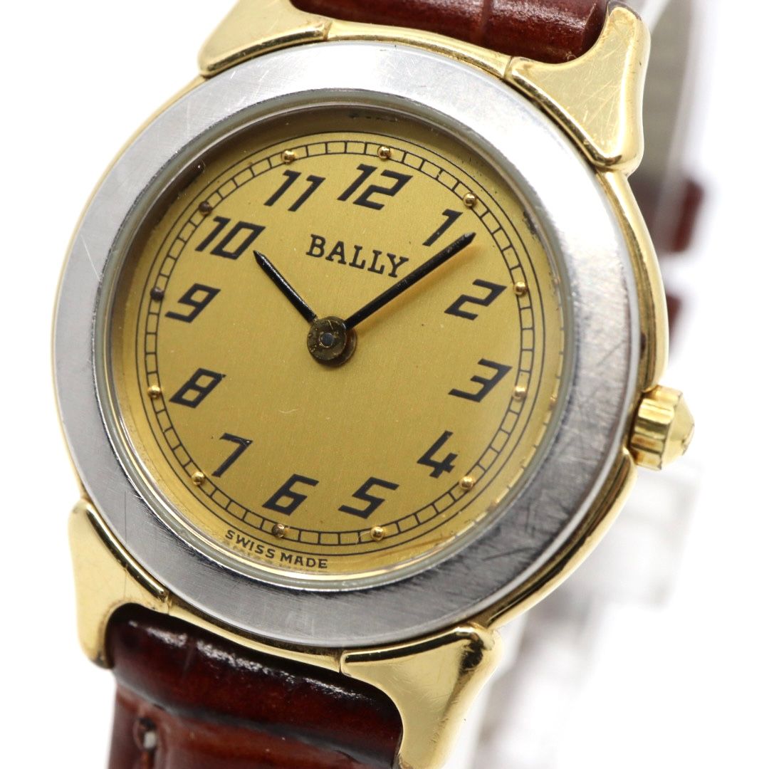 電池交換済 バリー BALLY 13 01 腕時計 レディース クオーツ アナログ ラウンド コンビ シルバー ゴールド ブラウンレザー 革ベルト アラビア数字 スイス製 ビンテージ クラシック 上品 G 7