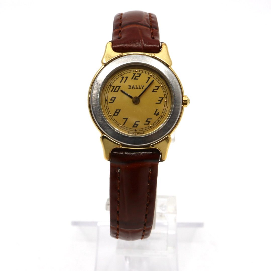 電池交換済 バリー BALLY 13.01 腕時計 レディース クオーツ アナログ ラウンド コンビ シルバー ゴールド ブラウンレザー 革ベルト アラビア数字 スイス製 ビンテージ クラシック 上品 G 7 その他 時計