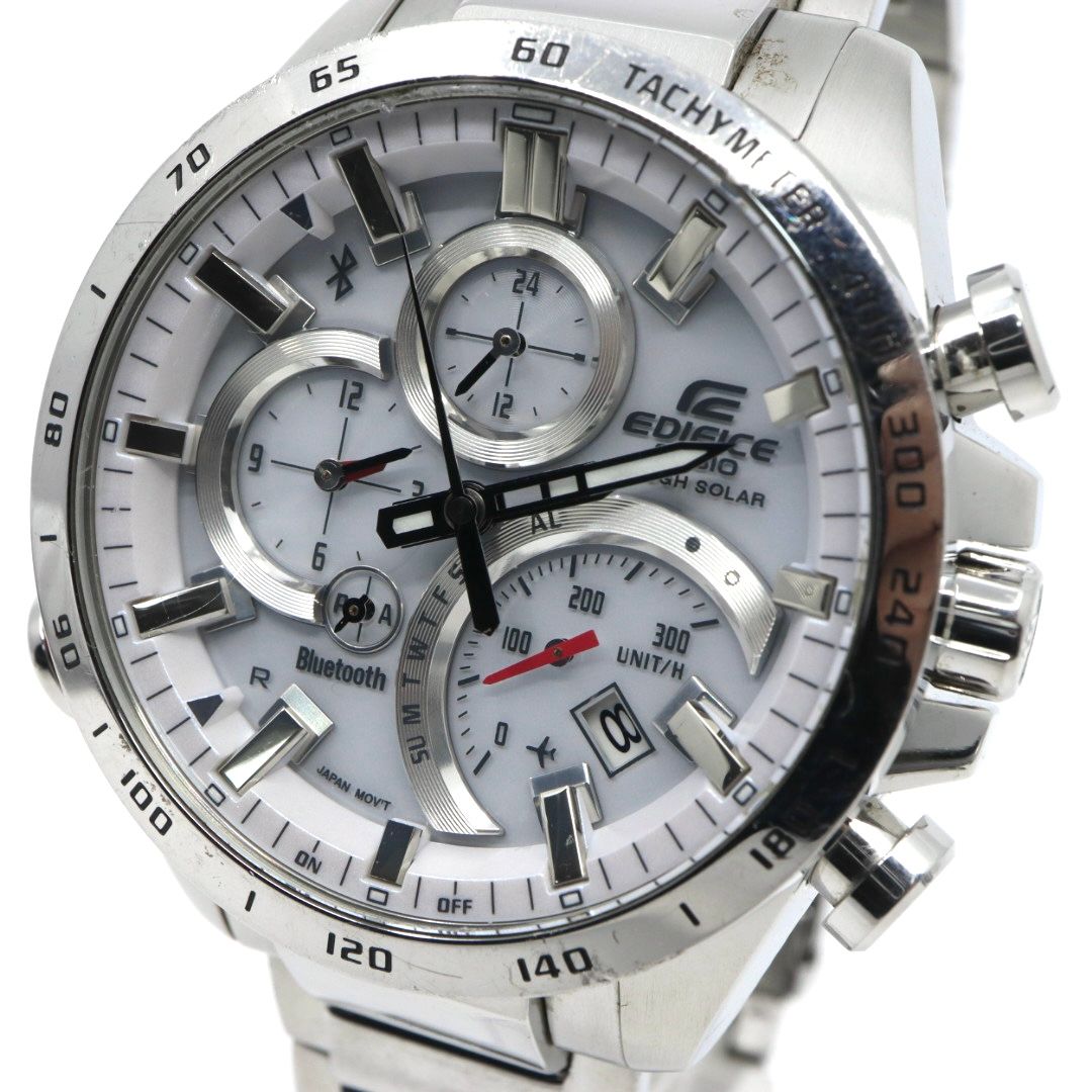稼働品 カシオ CASIO エディフィス EDIFICE EQB 501 タフソーラー Bluetooth搭載 モバイルリンク クロノグラフ ホワイト文字盤 シルバー ステンレス メンズ 腕時計 アナログ デュアルタイム スポーティ ビジネス G 7