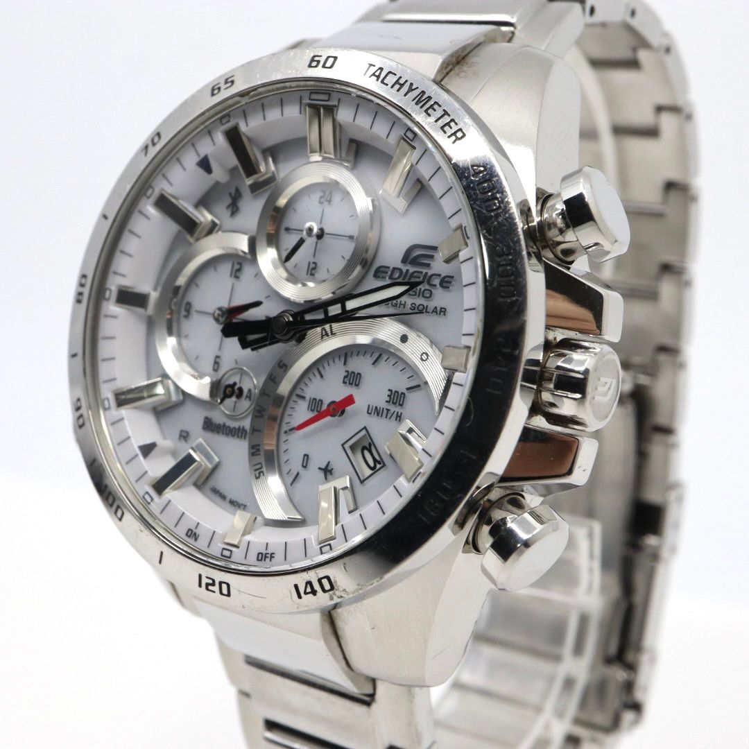 稼働品 カシオ CASIO エディフィス EDIFICE EQB-501 タフソーラー Bluetooth搭載 モバイルリンク クロノグラフ ホワイト文字盤 シルバー ステンレス メンズ 腕時計 アナログ デュアルタイム スポーティ ビジネス G 7