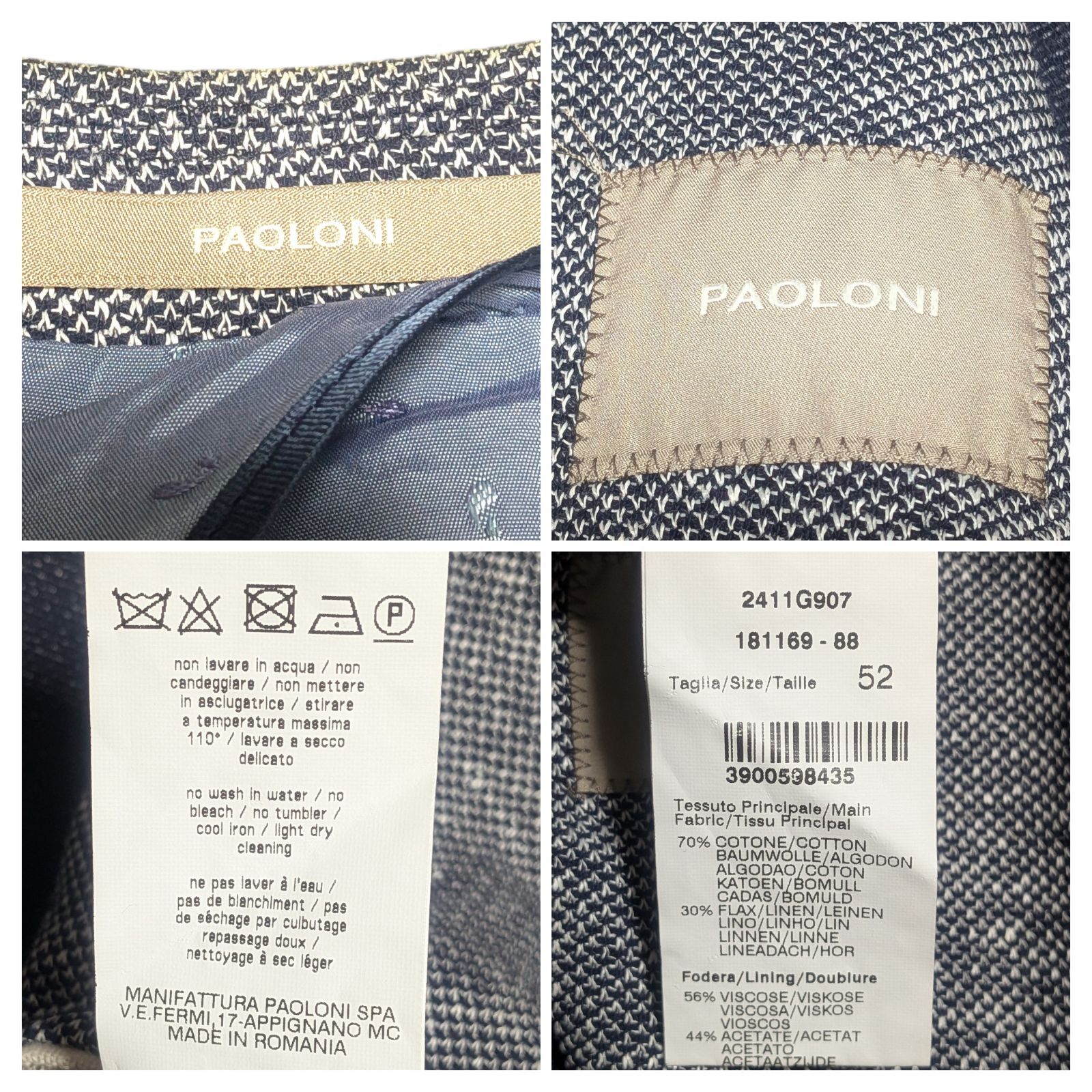 希少52サイズ】PAOLONI パオローニ テーラードジャケット アンコン