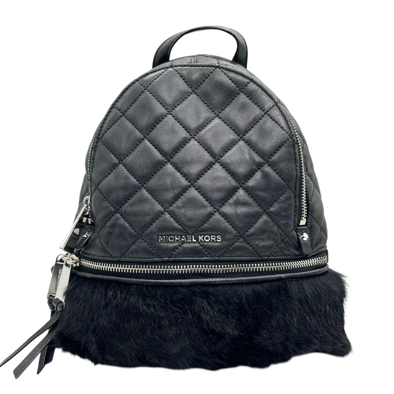 マイケルコース MICHAEL KORS リア Rhea リュック バックパック ミニリュック デイパック キルティング レザー 本革 ファー 異素材 ブラック 黒 シルバー金具 チェーン レディース 小さめ コンパクト エレガント 鞄 カバン T
