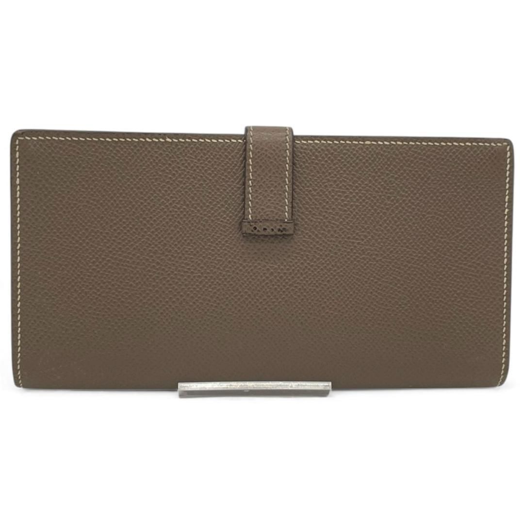 エルメス HERMES 二つ折り長財布 ベアンスフレ ヴォーエプソン エトゥープ シルバー金具 P刻印